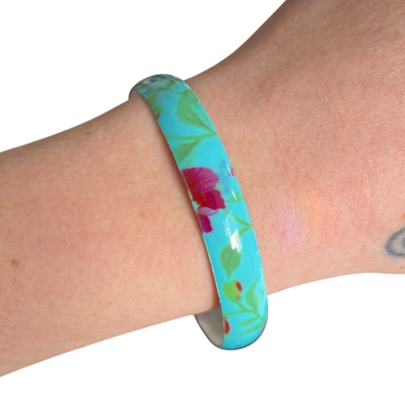 🍭5 for $20🍭 Robin Egg Blue Watercolor Flower Metal Bangle Bracelet CC - Picture 2 of 7